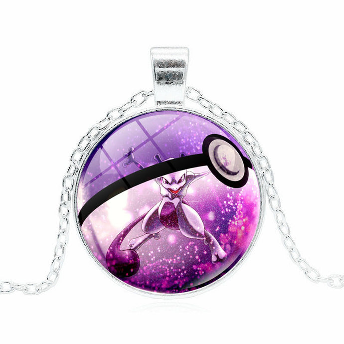 XUSHUI XJ Fashion Silver Color Statement Necklace Retro Jewelry Glass Cabochon Pokemon Pokeball Pendant Necklace Women Gift 2017